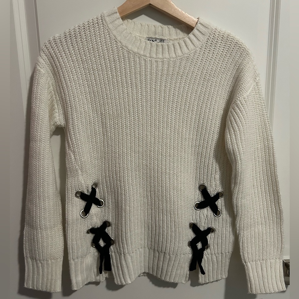 Dex Girls White/Cream Sweater with Black Ribbon Detail in Front